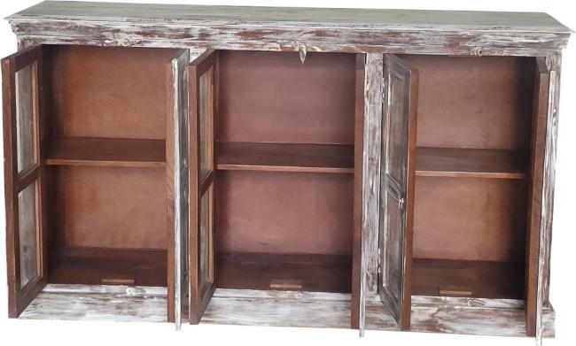 Credenza vetrina indiana in legno massello con vetri