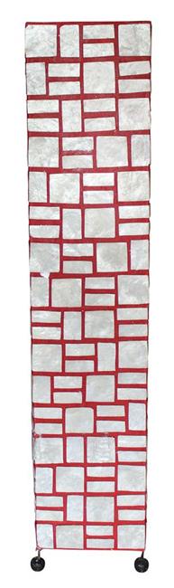 Lampada da terra etnica in madreperla bianca e fondo rosso