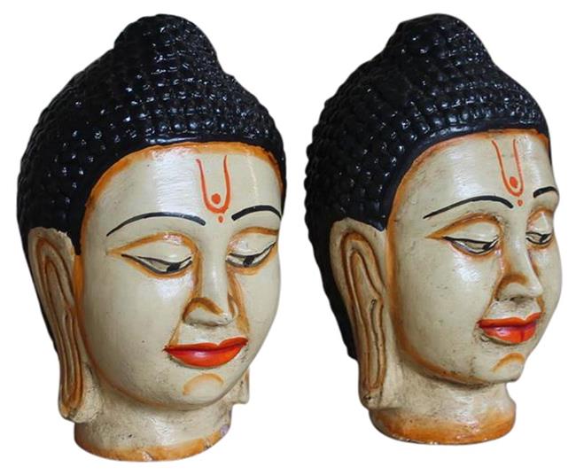 Statua testa Buddha colorata